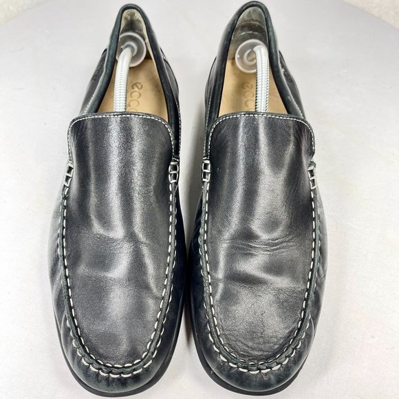 ECCO Mens 45 Black Leather Driving Loafers Flats Extra Width Comfort Slip On main image 11